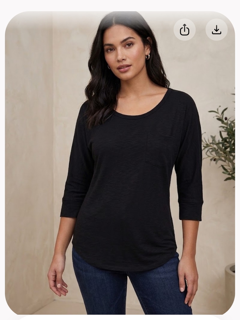 ALLOY Black Scoop Neck 3/4 Sleeve Pocket Tee